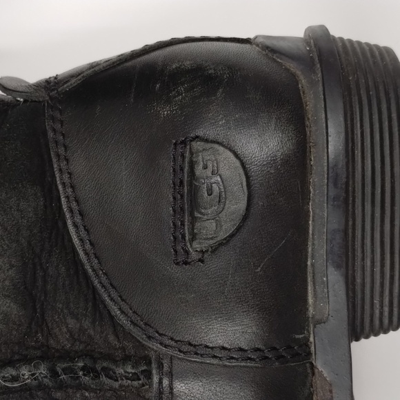 UGG women's size 7 black leather suede tall boots under knee pull on fuzzy - Picture 10 of 16